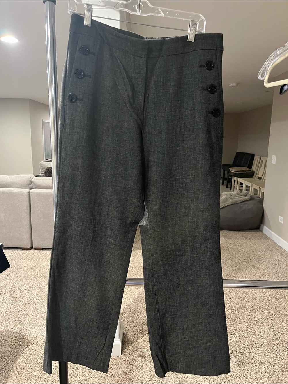 Ann Taylor Charcoal Dress Pants with Side Button Detail